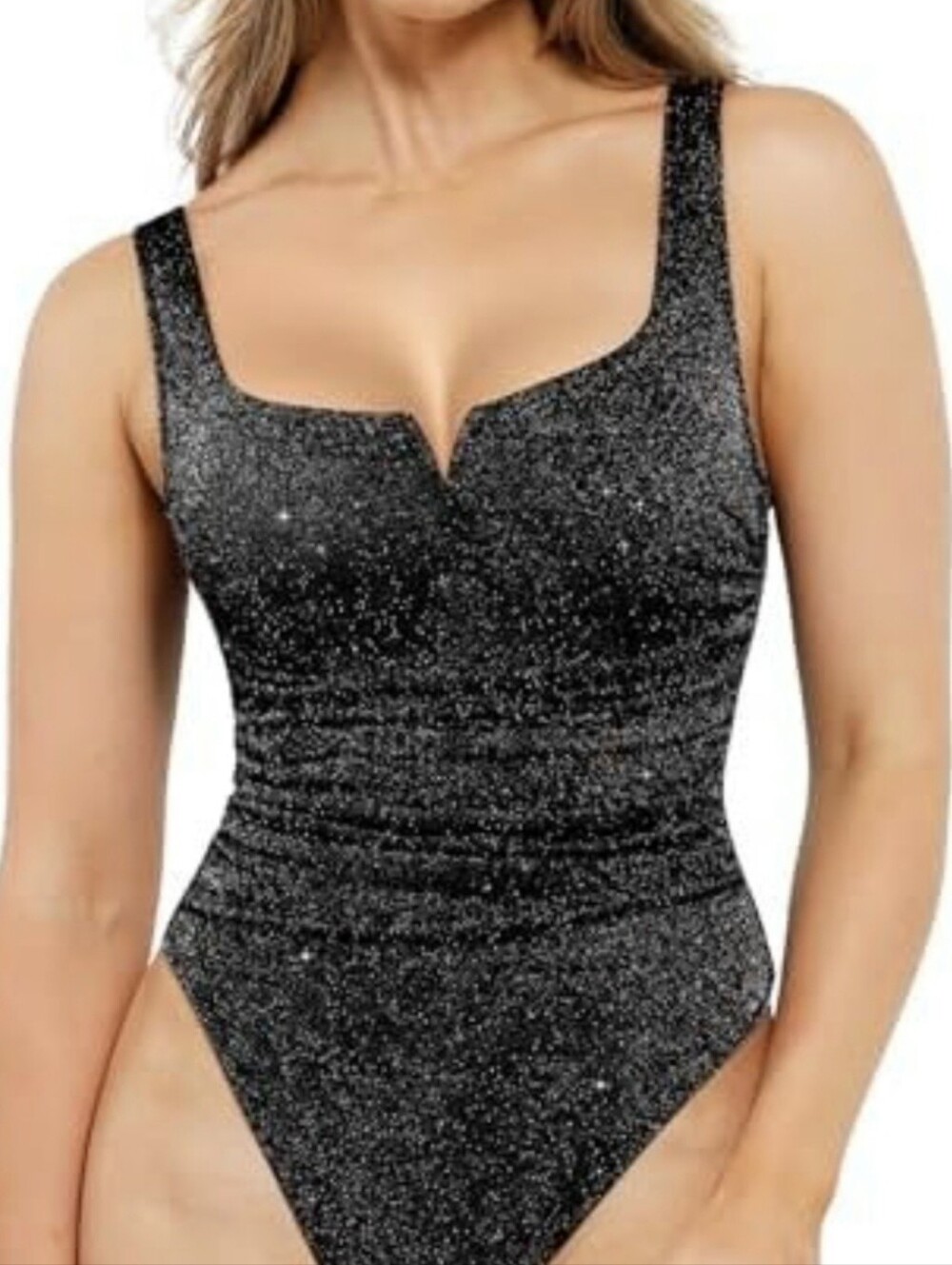 Popilush Glitter Black Shaping Bodysuit with Removable Pads